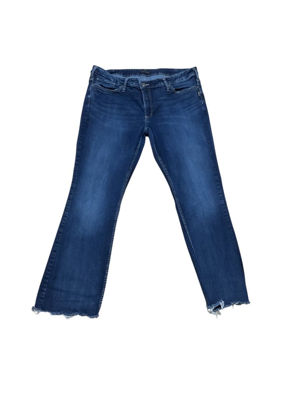 Silver Jeans Suki Slim Boot Sz 22 Dark Blue Raw Hem Cotton Blend Stretch Womens